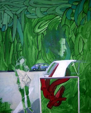 „Malgosias Ankunft“, Acryl auf Leinwand, 130 × 100 cm, 2007