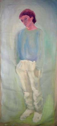 „Junge Frau“, Dispersionsfarbe auf unaufgespanntem Nessel, 180 × 80 cm, 1980